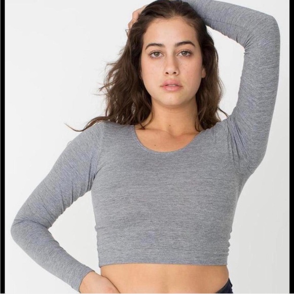 American Apparel Gray Long Sleeve Crop Top - Picture 1 of 4
